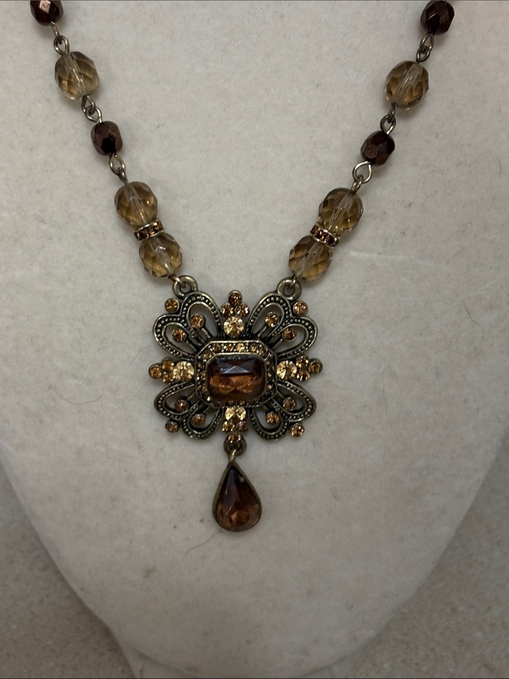 vintage Avon signed gold plated amber topaz statement necklace